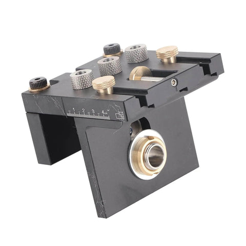 Three In One Woodworking Drilling Guide Kit With Scale Positioning Jig And Anodized Metal For Pro Grade, showing scale and sleeves