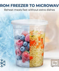 48 Piece Deli Container Set With Lids, 16oz And 32oz Options, leakproof airtight lids, half frozen berries, half hot soup