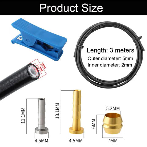 Beefed-Up 3000mm Hydraulic Disc Brake Hose Kit For Shimano BH59 BH90 Avid SRAM Magura Systems With 8 Olive Fittings, 8 Brass Inserts, And Blue Hose Cutter