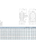 Technical drawing and specifications table for Heavy Duty Worm Gear Reducer With Precision Shafts For Industrial Machinery and Light Industry Applications