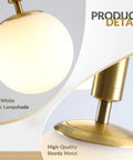 Mid Century Modern Large Gold Globe Pendant Light Plug In With Brushed Brass Finish And White Glass Minimalist Sphere Hanging Lamp