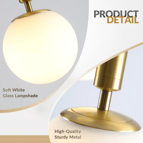 Mid Century Modern Large Gold Globe Pendant Light Plug In With Brushed Brass Finish And White Glass Minimalist Sphere Hanging Lamp