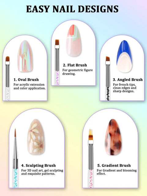 Easy nail designs featuring Pro Nail Art Tools Set For Press On Nails With Dual End Brushes And Dotting Tools guide.