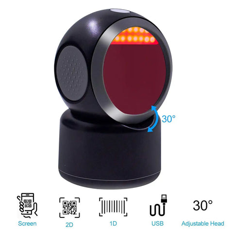 2D QR Barcode Scanner Omnidirectional Hands Free Automatic Barcode Reader for Mobile Payments and Screen Scanning