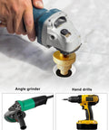 Pagoda diamond cone step drill bit (20/35/50 mm) with M10 thread installed on blue angle grinder