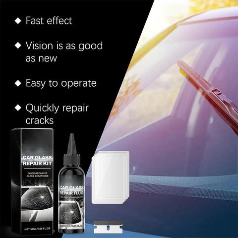 Windshield Crack Repair Kit With 2026 Upgrade Glass Repair Liquid For Chips And Cracks Do It Yourself Quick Fix, product packaging and tools.