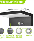 Dimensions of the Solar Motion Sensor Outdoor Wall Light With 600 Lumen Output And 3 Modes, showing IP44 aluminum design.
