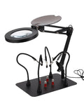 Magnetic Third Hand Soldering Station With Four Flexible Arms And Four PCB Columns 10X Magnifying Glass Light Magnetic Base For Welders And DIYers Pro Grade, full view.