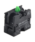 Five Piece Heavy Duty Push Button Switch Normal Open Configuration with green actuator for shop equipment and garage projects.