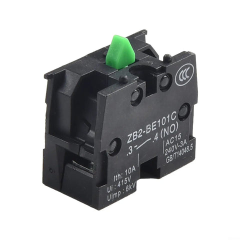 Five Piece Heavy Duty Push Button Switch Normal Open Configuration with green actuator for shop equipment and garage projects.