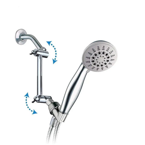 4 Inch Brass Shower Arm Extension With Adjustable Height Mount For Shower Head Chrome Finish Heavy Duty Build Half Inch NPT Male To Shower Head And Half Inch IPS Female To Arm featuring adjustable angle
