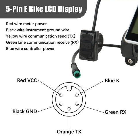 5 Pin E Scooter M5 Panel Meter LCD Screen With Waterproof Connector For E Bike Display And Control Panel Ride Ready Fits 31.8mm And 22.2mm Handlebars No 2 Protocol 24V To 60V Systems Wide Compatibility For Electric Bicycles And Scooters