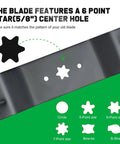 Diagram of Beefy 54 Inch Mower Blades Replacement For Cub Cadet 942 0677B showing 6-point star mounting pattern.