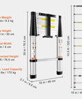 Telescoping 10.5 Ft Aluminum Extension Ladder With Beefy 375 Lb Capacity, One Button Retraction, Collapsible And Portable, Non Slip Feet For Home RV Loft And Outdoor Use, ANSI Listed Safety, 10.5 ft closed view