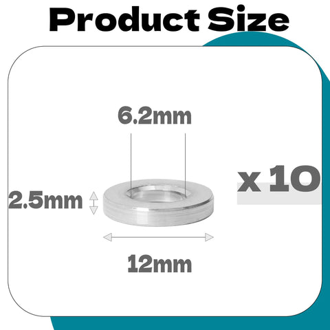 Hella Sturdy M6 Aluminum Threaded Spacers 10 Pack Beast Mode Metal Standoffs 6.2Mm Bore X 12Mm Width X 2.5Mm Length Silver Distance Keepers For Snap Fit Computer Rig And Car Build Mods