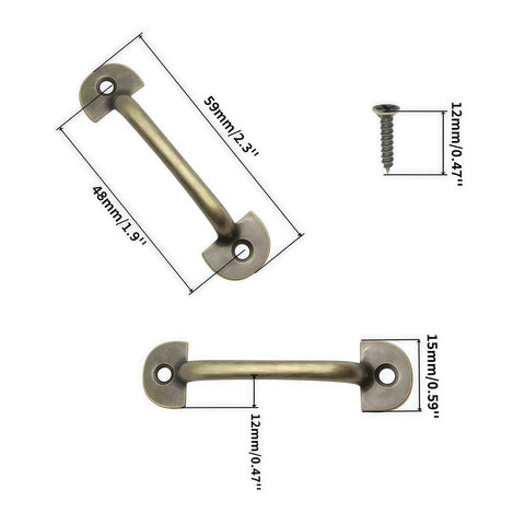 Vintage Bronze Mini Drawer Pulls 20 Pcs Set, Zinc Alloy Jewelry Box Handles with dimensions and screws shown