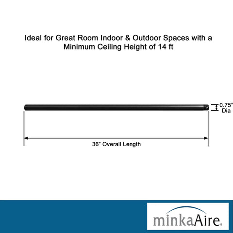 Diagram of 36 Inch Ceiling Fan Downrod in Coal Finish, Beefy Steel Rod for DR536-CL Compatible Fans