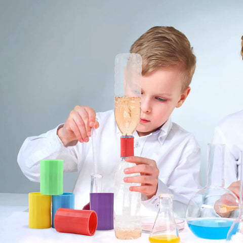 Child using Plastic Tornado Bottle Connectors Cyclone Vortex Kit For Students Ideal For Science Experiments Hands On Learning Shapes Colors.
