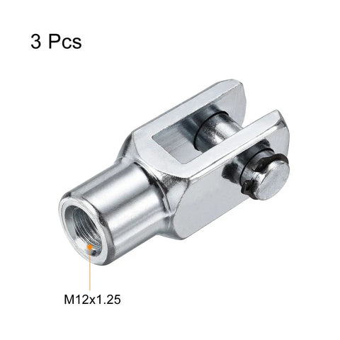 Air Cylinder Rod Clevis End 3 Pack 62mm Length M12x1.25 Female Thread Y Connector Silver, Built-To-Last Low-Carbon Steel Wear-Resistant High-Strength for Pneumatic Actuators and Automatic Equipment For DIY Pros, 3 pcs, M12x1.25