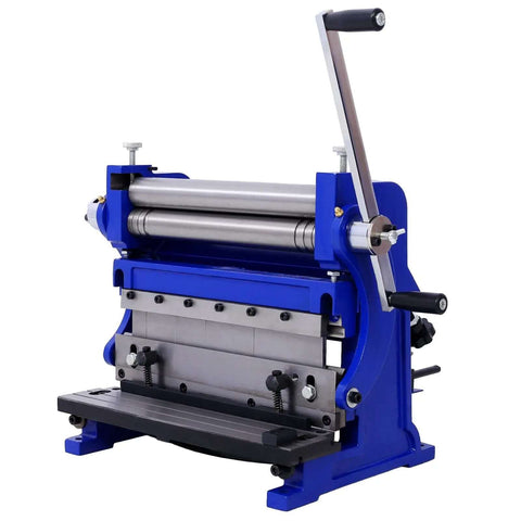 3-In-1 Sheet Metal Brake 12-Inch Workhorse Combo Shear Brake Roll Machine For Pro Shops, 20-Gauge Capacity, Blue Front View