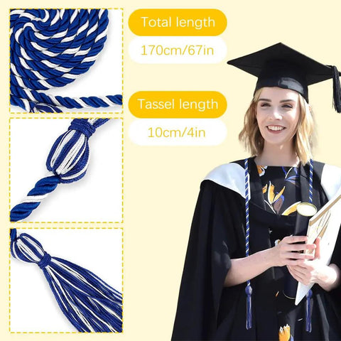 Royal Blue And White Graduation Cords For 2026 Honor Cord Braided 67 Inch Long Graduation Ropes For Ceremony Decor