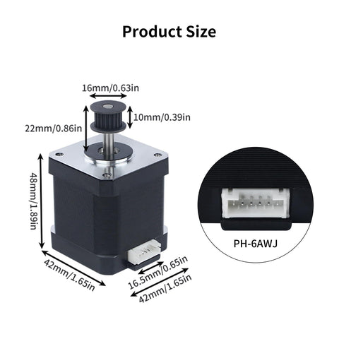 Replacement Z Axis NEMA 17 Stepper Motor 42x48mm For K1 Max 2024 Version 1.8 Degree 1A With 20 Tooth Gear Without Cable dimensions