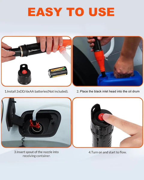 BestCosy portable battery-operated siphon pump with orange nozzle and black body (batteries not included)
