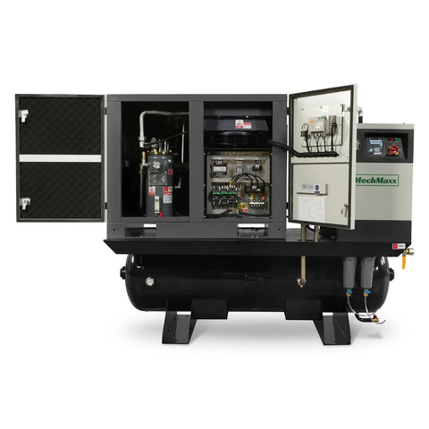 Beefy 10HP Rotary Screw Air Compressor With Built In Dryer And 66 Gallon ASME Tank Delivers 32 CFM At 116 PSI On 230V Three Phase