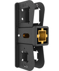 Heavy Duty Hitch Wall Mount For Garage Storage Designed To Fit One Point Two Five Or Two Inch Receivers while Locking Down Your Bikes Cargo Cases And Ski Gear Zero Fuss Install, showing black wall mount with adjustable hitch.