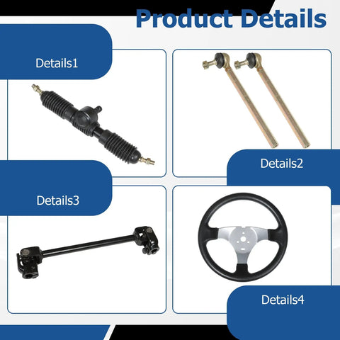 Steel Steering Wheel Kit With Adjustable Gear Rack Pinion Shaft For 110cc Go Kart ATV Buggy Quad Replacement 300mm Wheel 320mm Rack