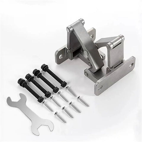 Built Tough Heavy Duty Adjustable Cabinet Hinges With Silent Soft Close, steel frame, includes mounting hardware and tools.