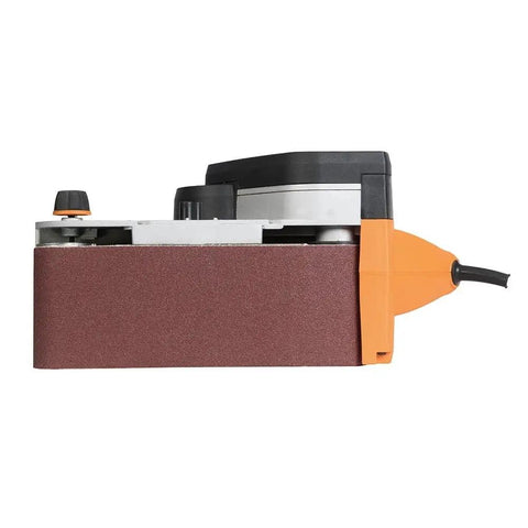 Orange Palm Sander With Flush Edge Sanding, Rubber Overmold Grip For Maximum Control, Belt Tracking Adjustment To Center The Belt, Compact Lightweight Design That Fits In Your Hand, Dust Extraction For A Cleaner, Safer Workspace