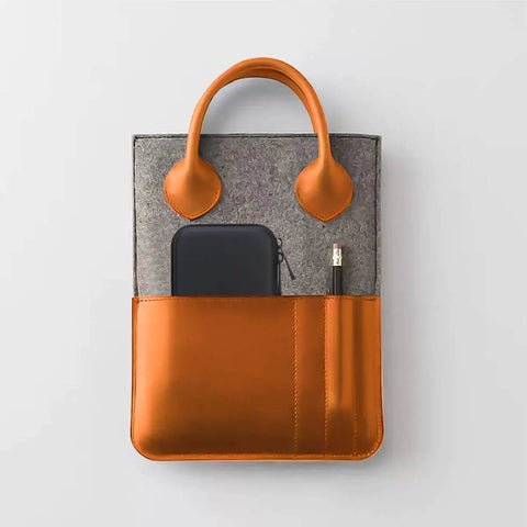 Heavy Duty Slick Daily Driver Travel Case For Macbook Adapters Type C Chargers And Tech Gear With Spacious Soft Interior For Hubs Mice And Cables Water Resistant PU Leather Black displayed with orange accents.