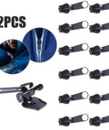 12 Piece Zipper Repair Kit with replacement sliders and pulls shown, used for jackets, clothes, backpacks, no sew quick fix.