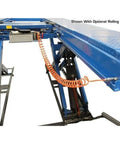 Px16a Scissor Alignment Lift And RJ8 Rolling Jacks Combo showing steel frame and orange air hose for hydraulic lifting.