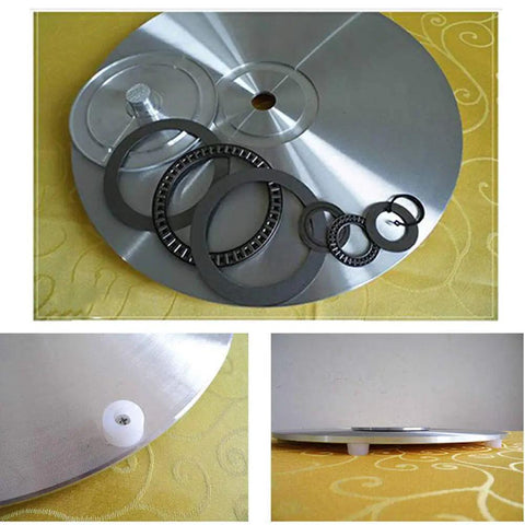 Glass Lazy Susan Turntable With 360 Degree Swivel Built Tough Aluminum Base And Steel Bearing parts on yellow cloth