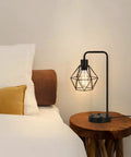Industrial Black USB Table Lamp With Bulb Included, Modern Farmhouse Bedside Desk Light for Bedroom, Metal Cage Shade on nightstand