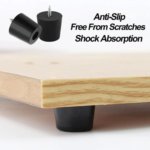 Heavy Duty Round Rubber Furniture Pads With Stainless Steel Mounting Screws Black Non Slip Table Leg Base 32X27X30Mm 12 Pack on wooden surface