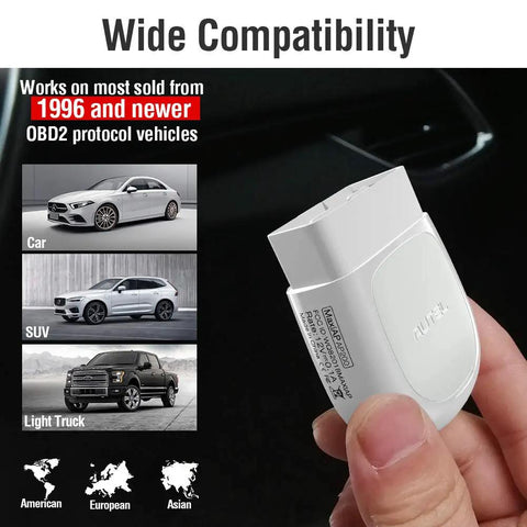Bluetooth OBD2 Scanner With Full System Diagnostics And 19 Service Functions Code Reader For iPhone And Android Compact MK808 Style with 1996+ vehicle compatibility