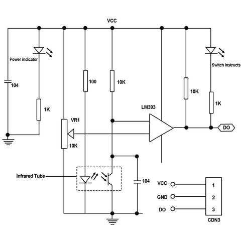 Circuit diagram of 20 Piece Dope IR Infrared Obstacle Avoidance Sensor Module Kit with LM393 for Arduino Raspberry Pi