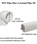 Diagram showing 3/4 inch Schedule 40 PVC pipe fittings with 90-degree elbow and measurements for plumbing and irrigation projects.