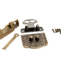 Antique Bronze Cabinet Hinges With Lock Latch Hasp 2 Pack for Wooden Boxes and Cupboards, vintage hardware close-up