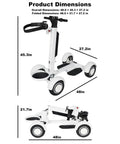 Foldable Electric Golf Scooter With Built In Seat And Umbrella Holder Powered By A 2000W Dual Motor And Dependable 48V Battery dimensions shown in overall and folded states.