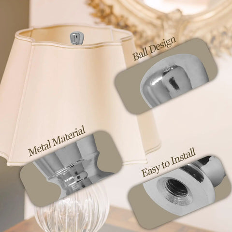 Two Pcs Ball Lamp Finial Cap Knob One Quarter By Twenty Seven Inch Thread Silver Finish Snazzy Modern Retro Style For Lamp Shade Hardware Easy Install Durable Metal on table lamp