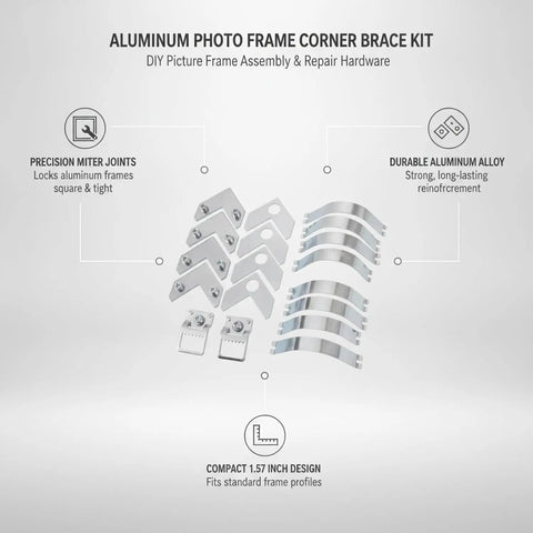 Corner Brace Kit For Picture Frames, Aluminum L Shape Metal Miter Joint Reinforcement Brackets, 1.57 inch design