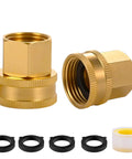 Solid Brass Garden Hose Adapter Set With Quick Swivel Double Female Fittings Three Quarter Inch GHT To One Half Inch NPT Female Leakproof Easy Hand Tighten Install Outdoor Watering, brass adapters and seals