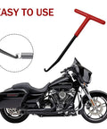 Pair of red T-handle exhaust spring pullers with rubber-coated hooks for motorcycle exhaust springs (2 pcs)
