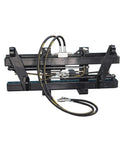 Heavy Duty Skid Steer Hydraulic Pallet Forks Featuring Hella Smooth Adjustable Tines hydraulic system with hoses for efficient lifting.