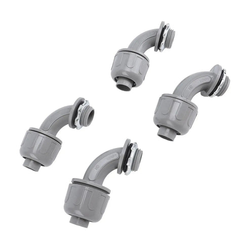 Heavy Duty 20 Pack 1/2 Inch NPT Liquid Tight Connectors For Electrical Conduit, gray nylon right angle fittings.