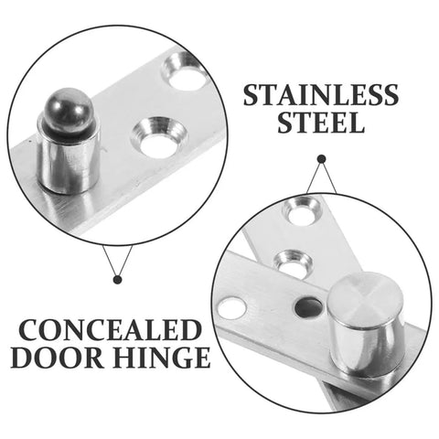 Close-up of 2 Pairs Stainless Steel Pivot Door Hinges 360 Degree Hidden Hardware for 20-40mm Door Thickness Silver Finish